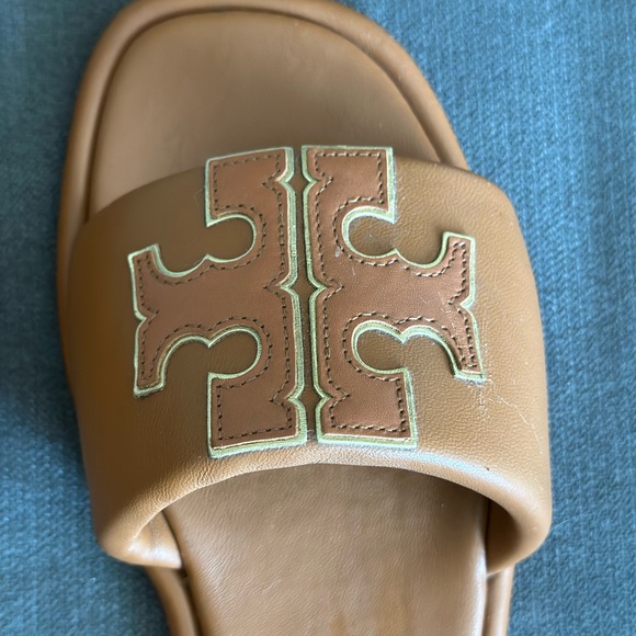 Tory Burch Double Sport Slide Aged Comello/ Gold EUC - Picture 3 of 11